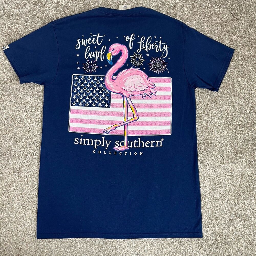 Simply Southern Sweet Land Of Liberty American Flag Womens S Graphic Tee T-Shirt